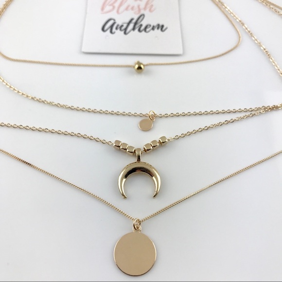 3/$25⚡️4 layer crescent moon horn coin necklace - Picture 6 of 8